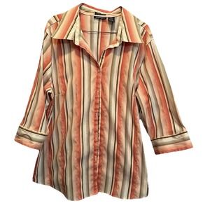 Women's Feathers Stretch 22w 3/4 Sleeve‎ Peach & Coral Stripe Blouse Top Shirt